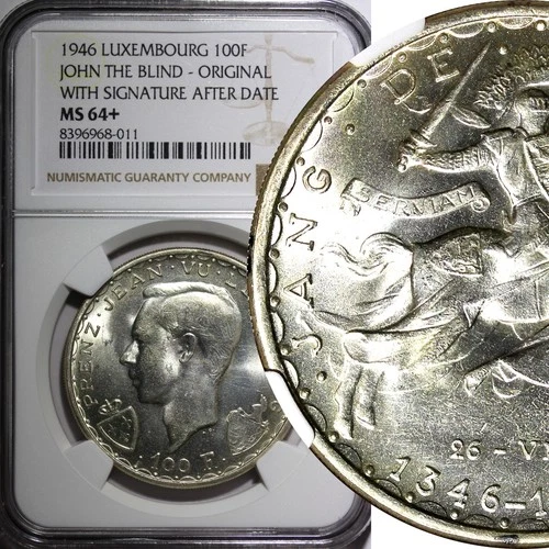 Luxembourg Charlotte Silver 1946 100 Francs John the Blind NGC MS64+ KM# 49 (11)