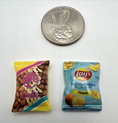 Dollhouse Imitation Mini Snack Bag Chips Lot Of 2 Bags (Barbie On One Of Them)