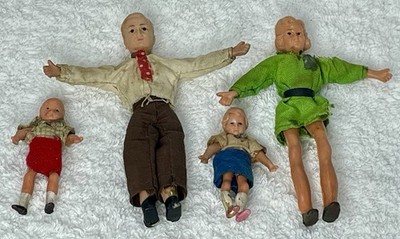 Vintage Caco Blonde Dollhouse Family Set of 4 Mom Dad Children  Flexible Germany