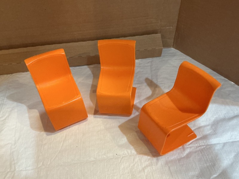 Mattel Barbie Vintage 1973 Orange Mod Retro Plastic S Chair Townhouse 3 Piece