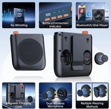 Portable Wireless Voice Amplifier Speaker Rechargeable w/Microphone for Teachers