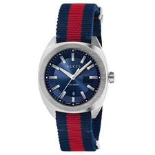 Gucci GG2570 SWISS Quartz Blue Dial Blue Red Nylon Strap Men's Watch YA142304