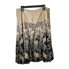 Jones New York Midi Skirt Women  s 14 Pleated 100 Silk Lined Black Tan Floral