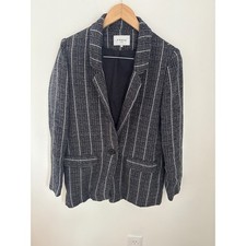 FRNCH Paris Womens Black White Pinstripe Textured Single Button Blazer Jacket M