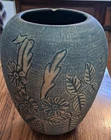 VINTAGE Red Wing Pottery Brush ware Floral Designed Vase with the INSIDE GLAZED