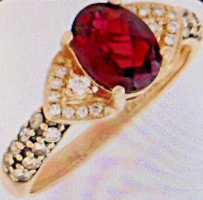 LeVian 14K Rose Gold Ring w/Raspberry Red Rhodolite Ctr & Choc/Vanilla Diamonds