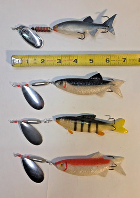 3 Weaver Grabber Minnow Body Spinners + 1 Mepps Comet 5 Spinner with Minnow Body
