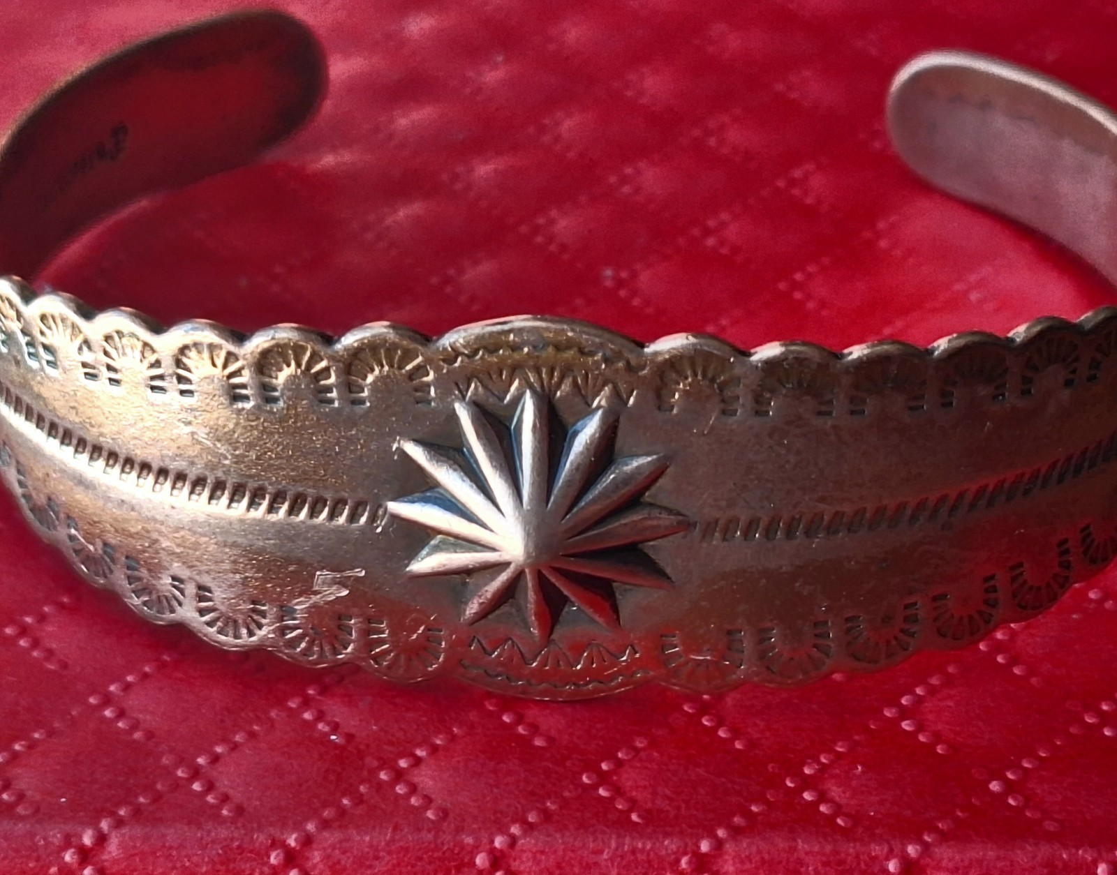 Signed Native American solid copper cuff bracelet - image 11