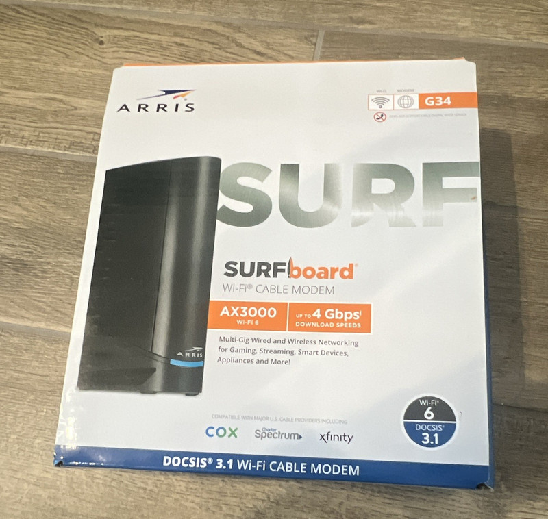 ARRIS SURFboard G34 DOCSIS 3.1 Wi‑Fi 6 AX3000 Cable Modem Router Black