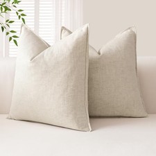 Linen Solid Throw Pillow Covers 20" x 20" - Natural Beige - Pack of 2