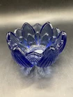Fenton #848 Cobalt Blue Glass 3-Footed Taper Candle Holder Lotus Pattern