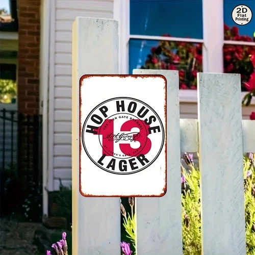 Flat,Vintage Hop House 13 Lager Beer Logo Wall Tin Metal Signs Home Décor 8x12