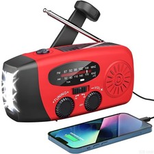 Radio Solaire d’Urgence, Radio à Manivelle Auto-alimentée avec Lampe de Poche