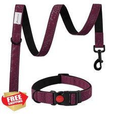 Leather Dog Collar Leash Set Terracotta M L 4ft