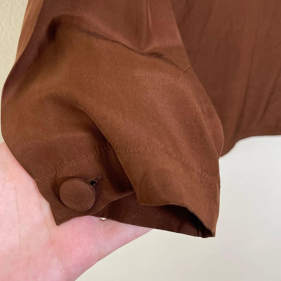 Camisa De Colección Talbots Marrón Chocolate 100% Seda Botón Delantero Manga Larga Talla 8 Foto 3 de 4