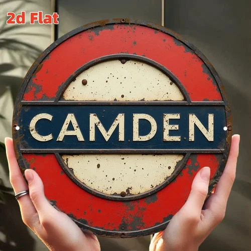 Vintage Camden Tube Tin Metal Signs Home Décor 8x8 Round Aluminum Wall Art,Wate