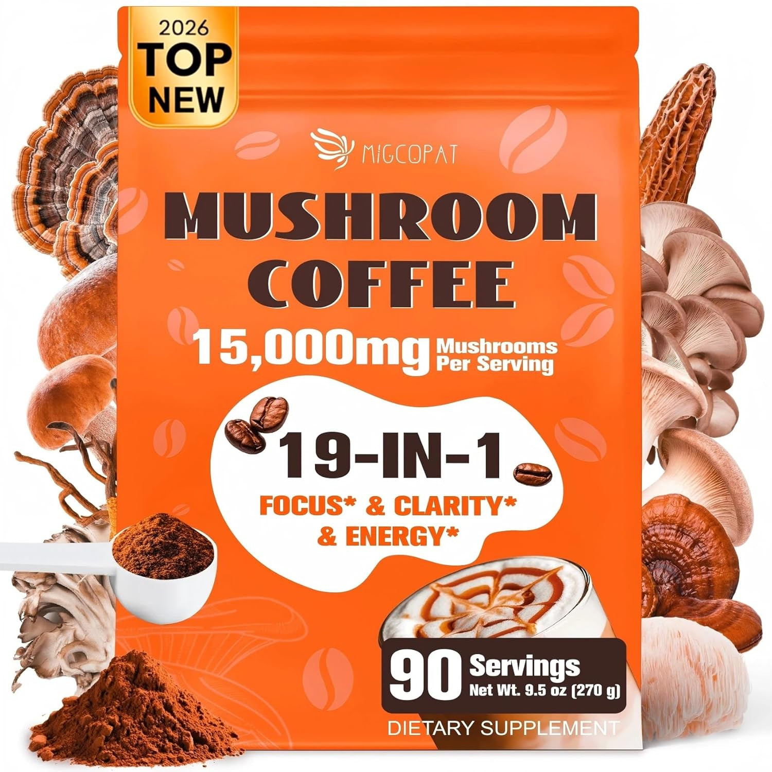 Café de champiñones 19 en 1, 90 porciones, mezcla de champiñones con cola de pavo, Cordyceps