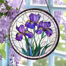 Purple Irises Stained Glass Suncatcher: Iris Flowers Window Hanging