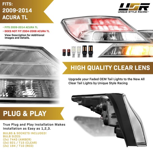 USR 09-14 TL Tail Light – CLEAR Tail Lamps w/ x6 LED Bulb Upgrade (Left + - Picture 3 of 9