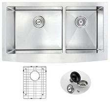 Elysian Farmhouse Stainless Steel 36 in. 0-Hole 60/40 Double Bowl Kitchen Sink