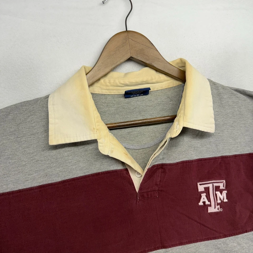 Camisa de Rugby Masculina Vintage Texas A&M XL Vermelha Azul Bordada Colorblock Anos 90 - Imagem 4 de 4