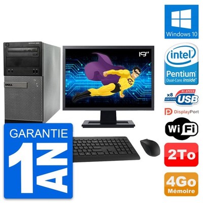 PC Tour Dell OptiPlex 3020 Ecran 19'' G3220 RAM 4Go Disque 2To Windows 10 Wifi