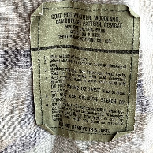 US Army Woodland Camouflage Button Front Pockets Hot Weather Coat Mens L Long - Picture 9 of 11
