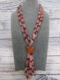 Multi Strand Cherry Quartz & Rhodolite Garnet Necklace