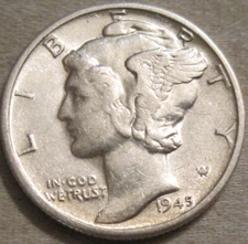 BETTER GRADE AS SHOWN - 1945 D MERCURY DIME *** 90% SILVER *** 680