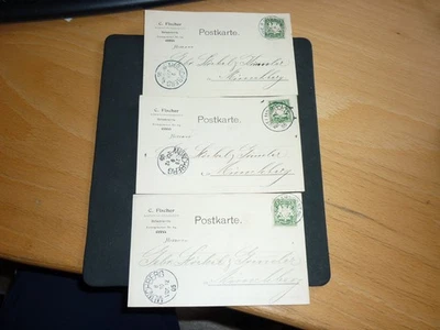 3 PK, 1905, HELMBRECHTS Münchberg , Fa. C. Fischer Agentur Geschäft, Bahnpost-20 - Bild 1 von 4