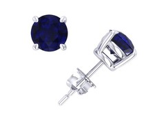 2Ct Round Blue Sapphire Basket Solitaire Stud Earrings 18k White Gold Prong AAA