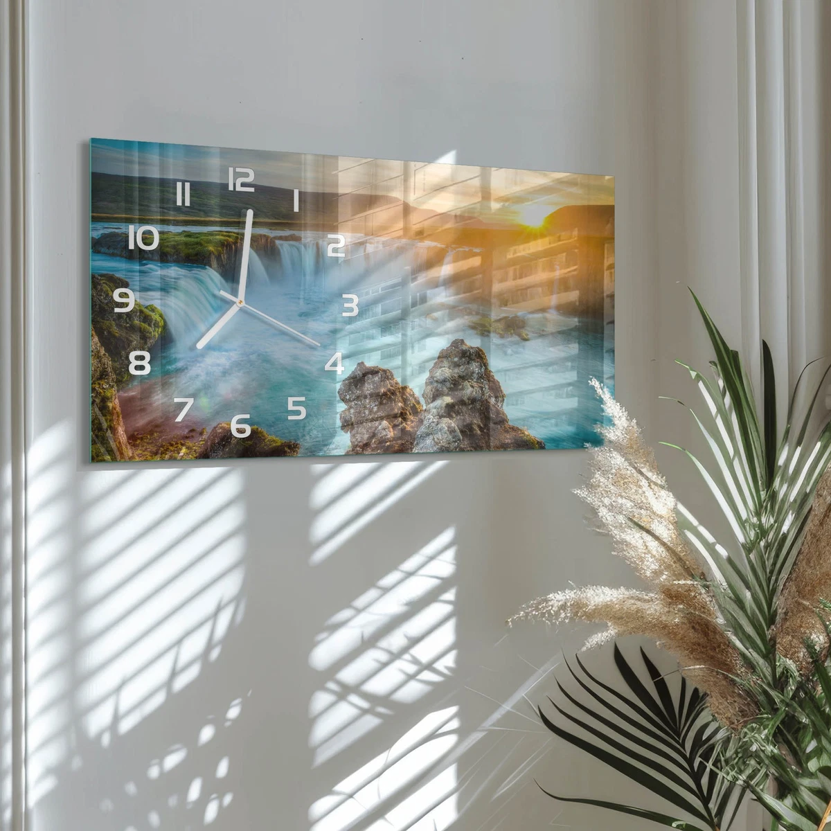 Reloj de Pared Rectangular de Vidrio Templado Decorativo Cascada 60x30 cm