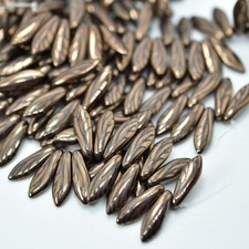 25 Beads - 5x16mm Dagger Jet Bronze Wing, Laser - Czech Glass Beads