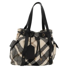 BURBERRY Nova Check Blue Label Tote Bag Wool White Gold Auth BD1813