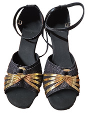 Women's Size 9 US Dance Shoes Ballroom Tango Salsa Black and Gold