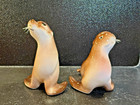 Vintage Japan Sea Lion Seal Figurines Pair w/ Whiskers Brown Mid Century — photo 2