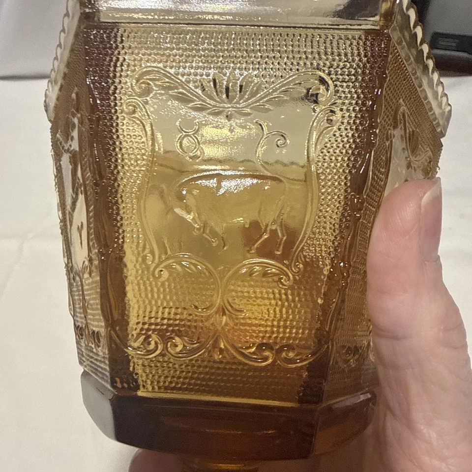 Plato de Caramelo Zodiaco Ámbar Vidrio Imperial De Colección | Tarro con Patas Con Tapa | Astrología Foto 4 de 4