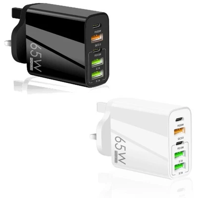 65W Quick Charger UK Plug Fast Wall Charger Power Adapter 5 Port USB-C PD Type C