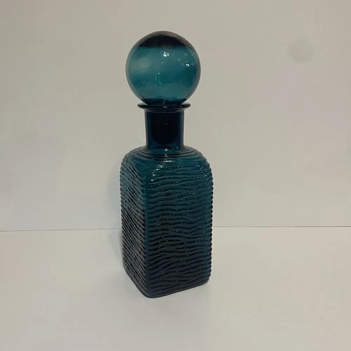 Ribbed TEAL blue Green BLENKO GLASS DECANTER, No Damage, Genie Type Bottle