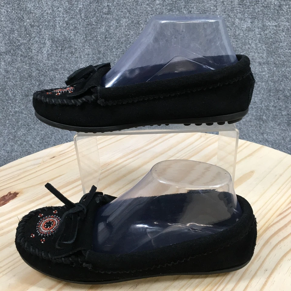 Zapatillas Minnetonka Mujer 6 Negras Me to We Mocasines Gamuza Cuentas Sin Cordones Lazo Foto 2 de 4