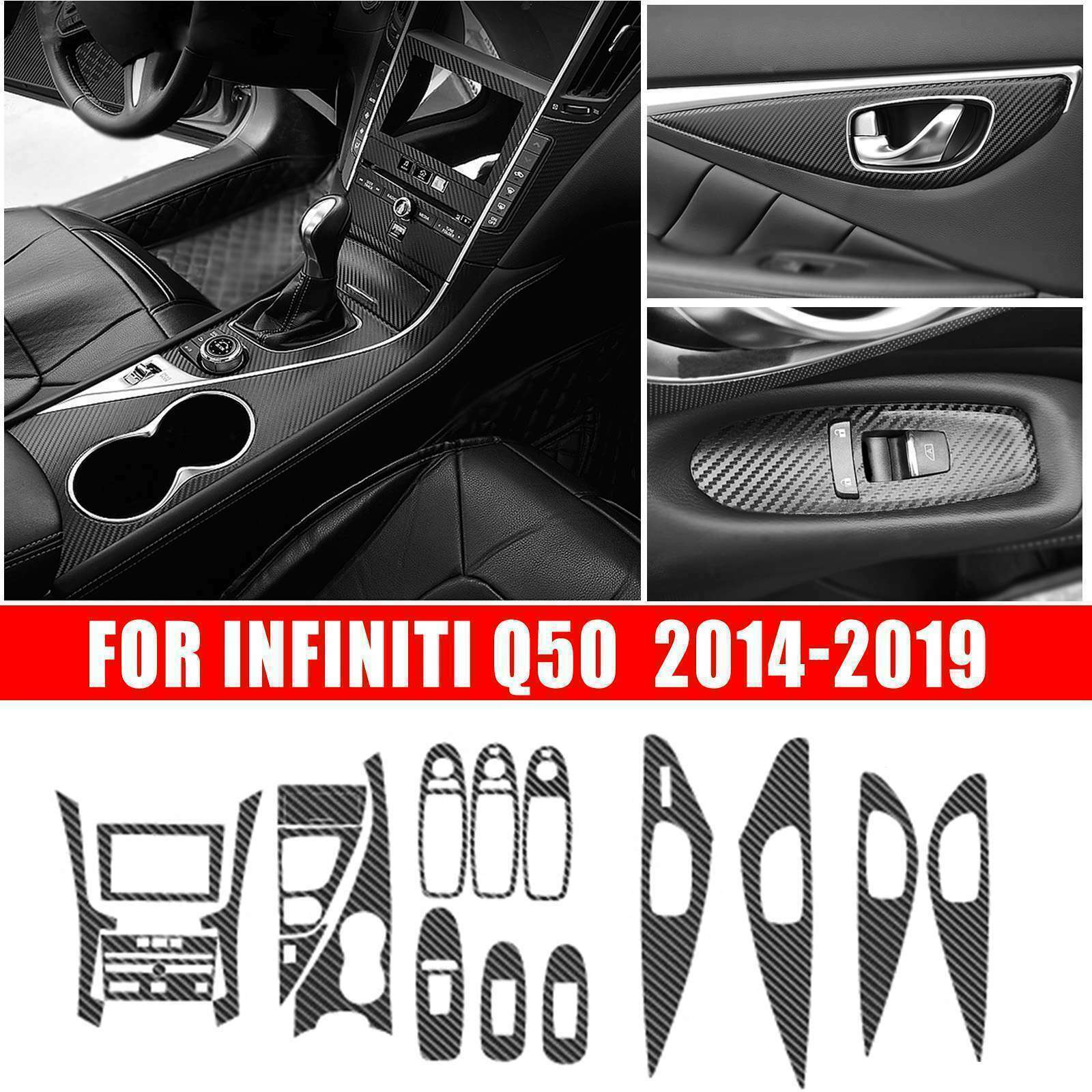 18X Carbon Fiber Cover Decal Car Interior Accessories For Infiniti Q50 2014-2019
