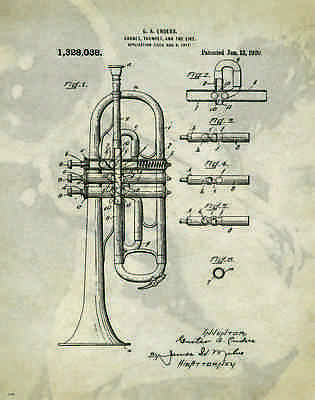 Musical Instruments Patent Poster Art Print Trumpet Band Sheet Music 11x14 PAT79