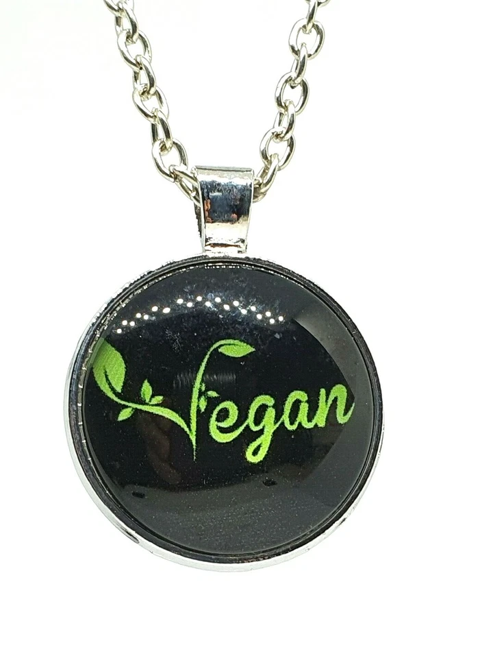 Vegan Necklace Glass Cabochon Pendant 20" Necklace Vegan Proud Statement Jewelry - Image 3 of 4