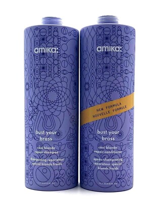 Amika Bust Your Brass Cool Blonde Repair Shampoo & Conditioner 33.8 oz Duo