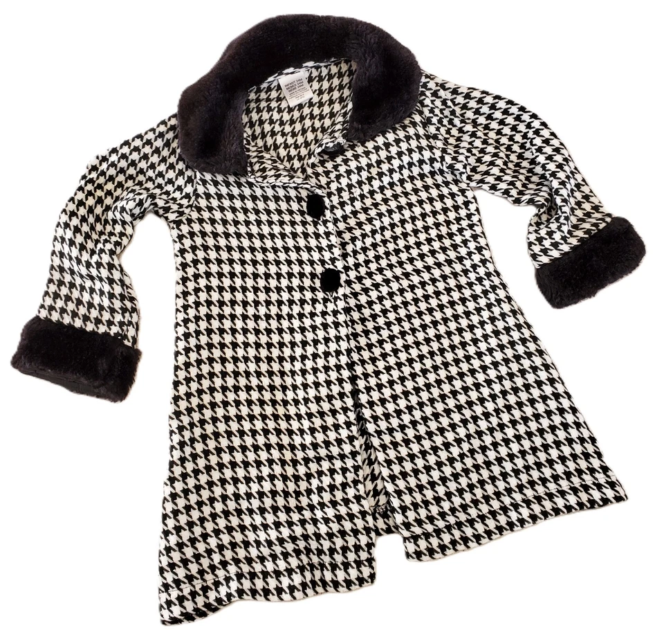 24 Monate Mädchen Winterjacke Erbsenmantel Hahnentritt Stil Design schwarz-weiß