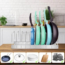 Pots Pans and Lids Organizer Adjustable Kitchen Cabinet Storage Rack Holder