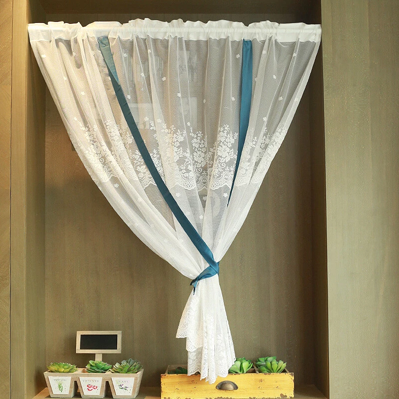 Cortina de encaje para atar cortina de ventana cortina de sala de estar cenefa cortina decoración Foto 3 de 4