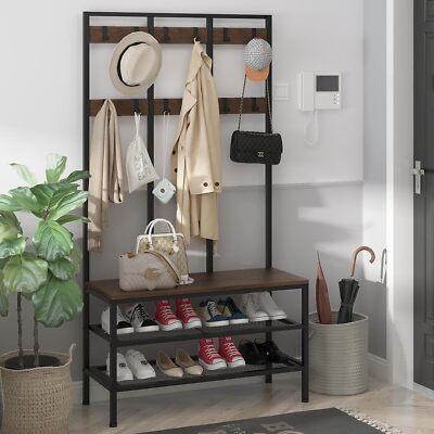 Garderobenständer mit Sitz Schuhschrank Kleiderständer Industriegarderobe 184 cm