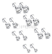 Womens Surgical Steel Round Shiny Diamond Cut Silver Screw Back Stud Earrings
