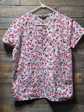 Women s Cassandra O, Short Sleeve Scrub Top, Size Small, Christmas, Candy Canes